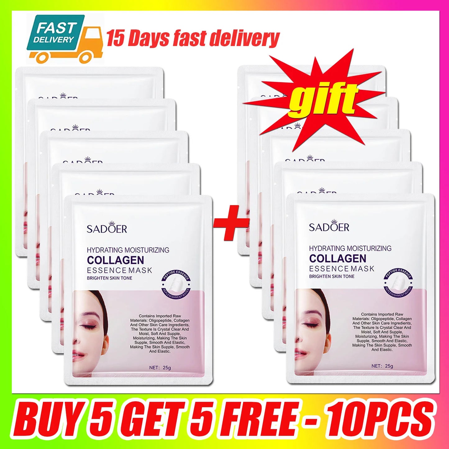 Collagen Anti Wrinkle Facial Mask Anti Aging Fade Fine Lines Firm Skin Moisturizing Brightening Smooth SkinCare Korean Cosmetics