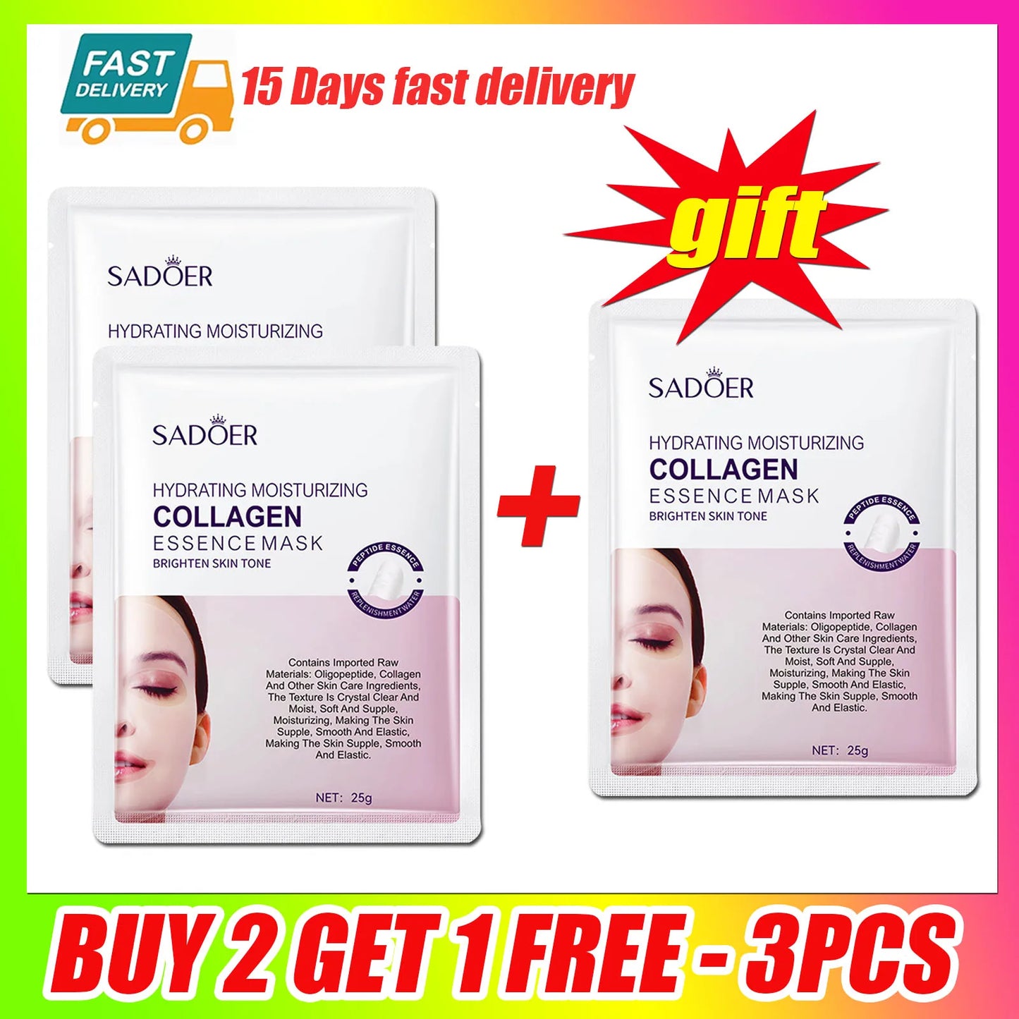 Collagen Anti Wrinkle Facial Mask Anti Aging Fade Fine Lines Firm Skin Moisturizing Brightening Smooth SkinCare Korean Cosmetics