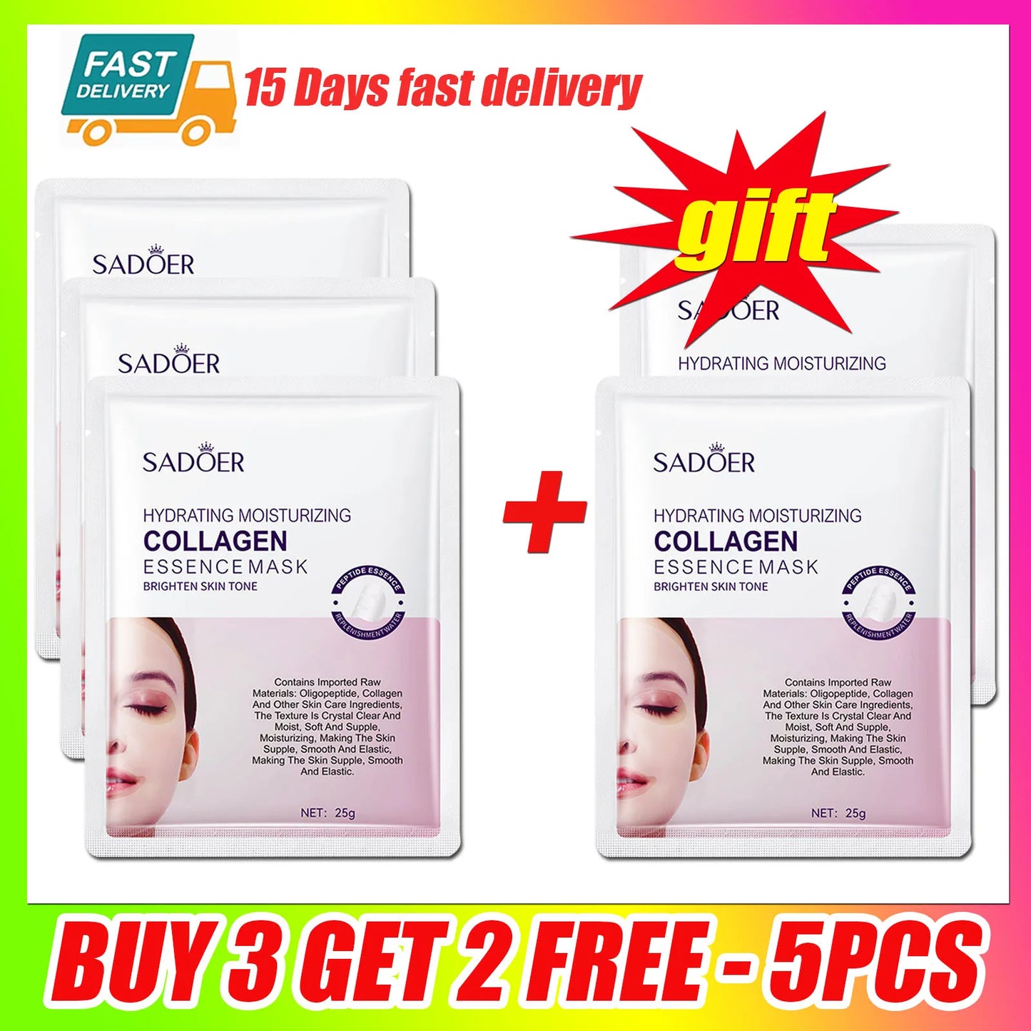 Collagen Anti Wrinkle Facial Mask Anti Aging Fade Fine Lines Firm Skin Moisturizing Brightening Smooth SkinCare Korean Cosmetics